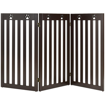 36 Inch Folding Wooden Freestanding Pet Gate Dog Gate with 360° Flexible Hinge-White - Dark Brown