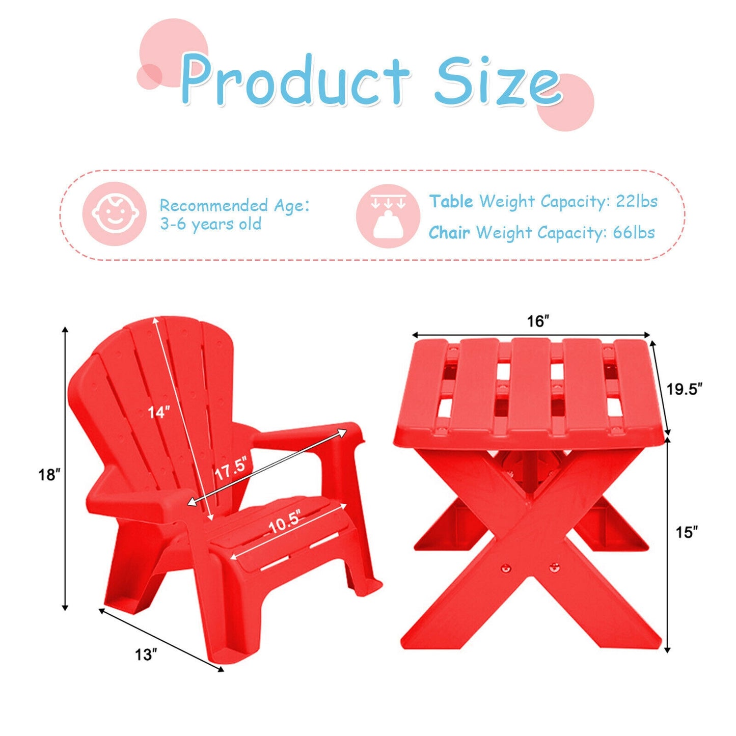 3-Piece Plastic Children Table Chair Set-Blue - Red