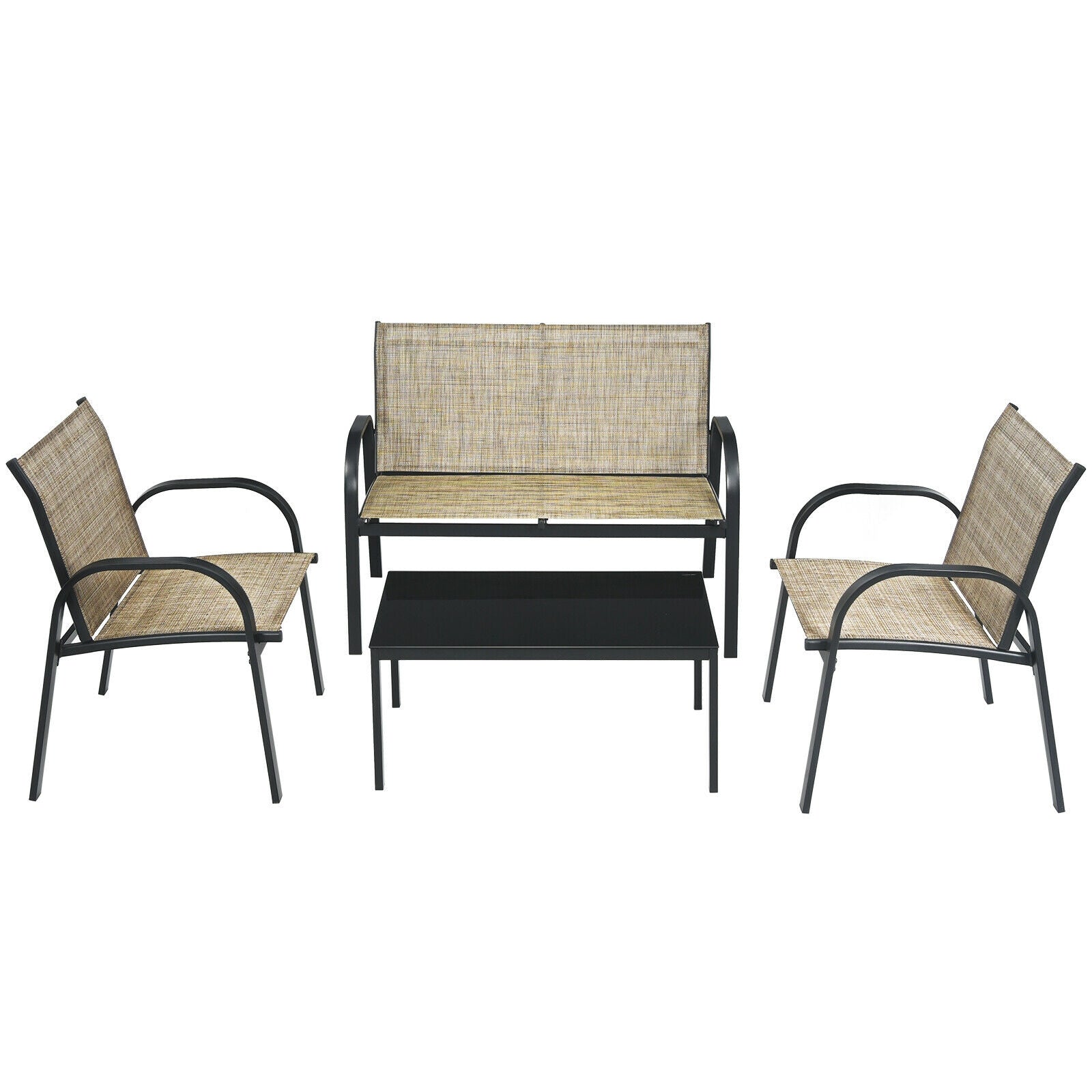 4 Pieces Patio Furniture Set with Glass Top Coffee Table-Brown - Brown