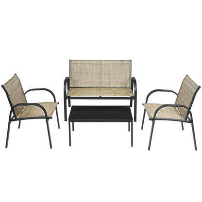 4 Pieces Patio Furniture Set with Glass Top Coffee Table-Brown - Brown