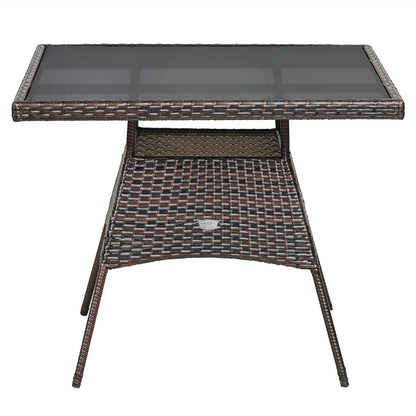 5 Pieces Patio Rattan Dining Furniture Set with Arm Chair and Wooden Table Top
