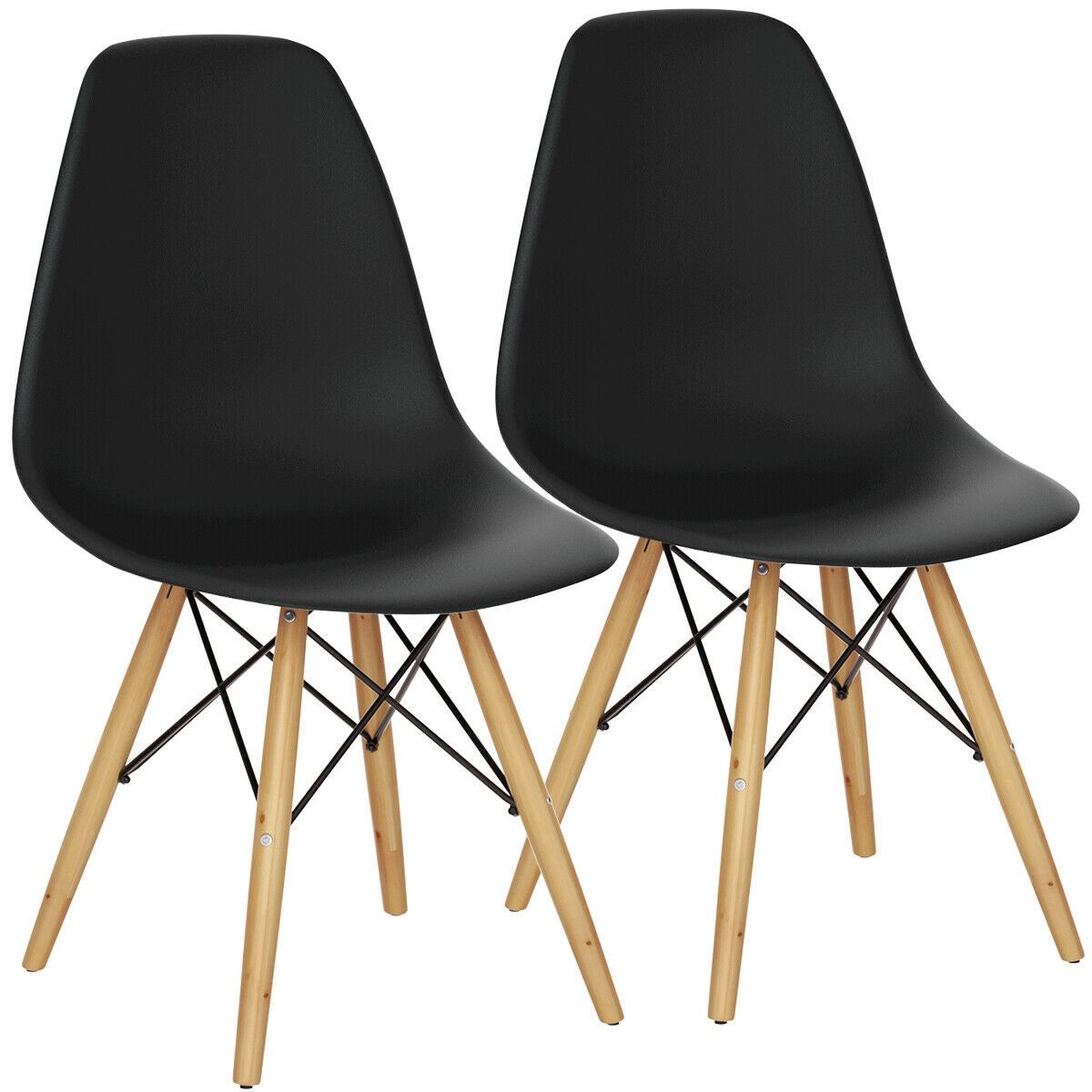 Set of 2 Mid-Century Modern DSW Dining Side Chair - Black