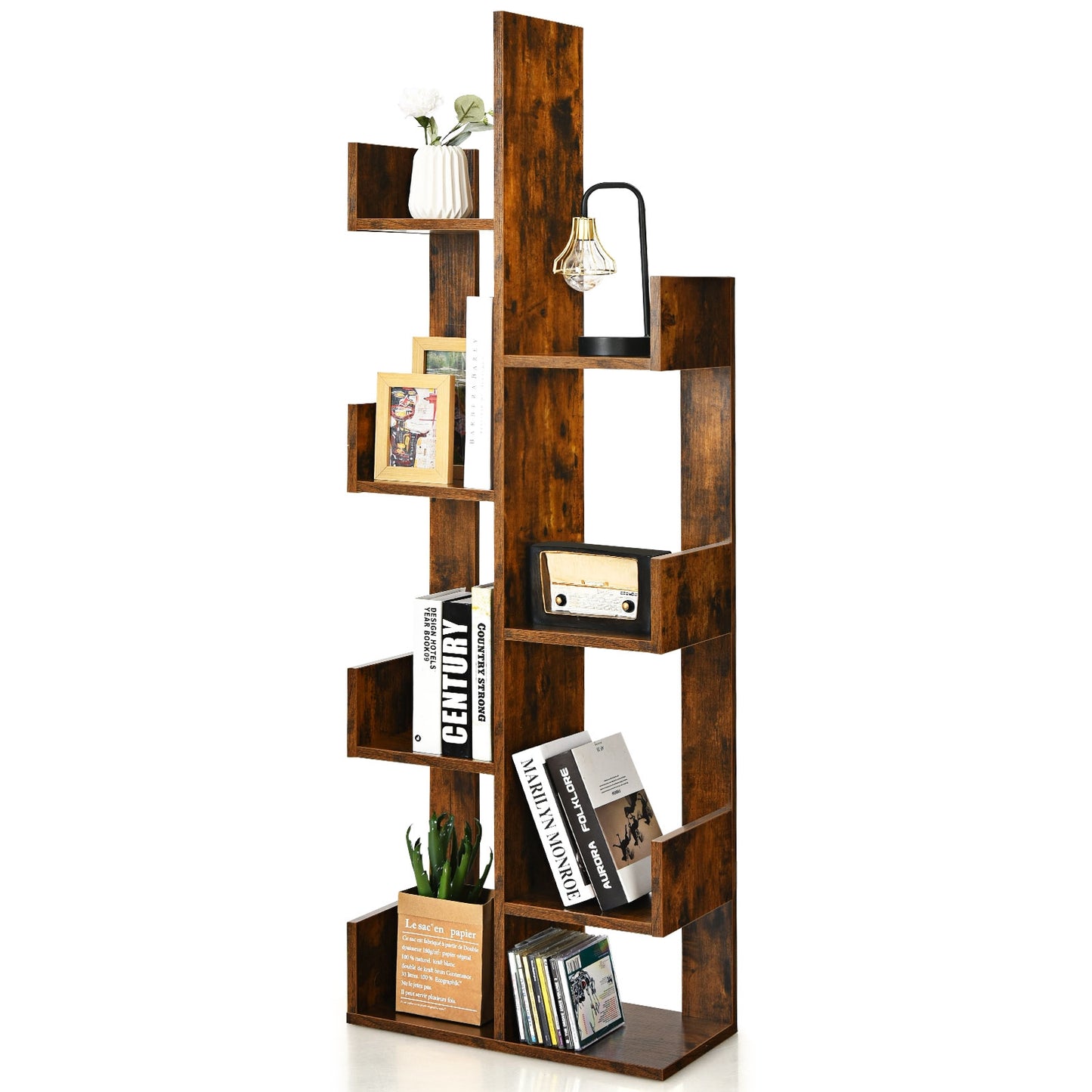 8-Tier Bookshelf Bookcase with 8 Open Compartments Space-Saving Storage Rack -Black - Coffee