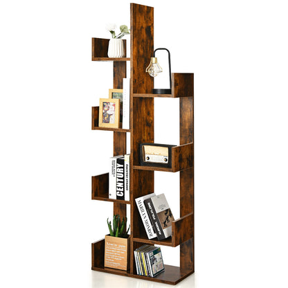 8-Tier Bookshelf Bookcase with 8 Open Compartments Space-Saving Storage Rack -Black - Coffee