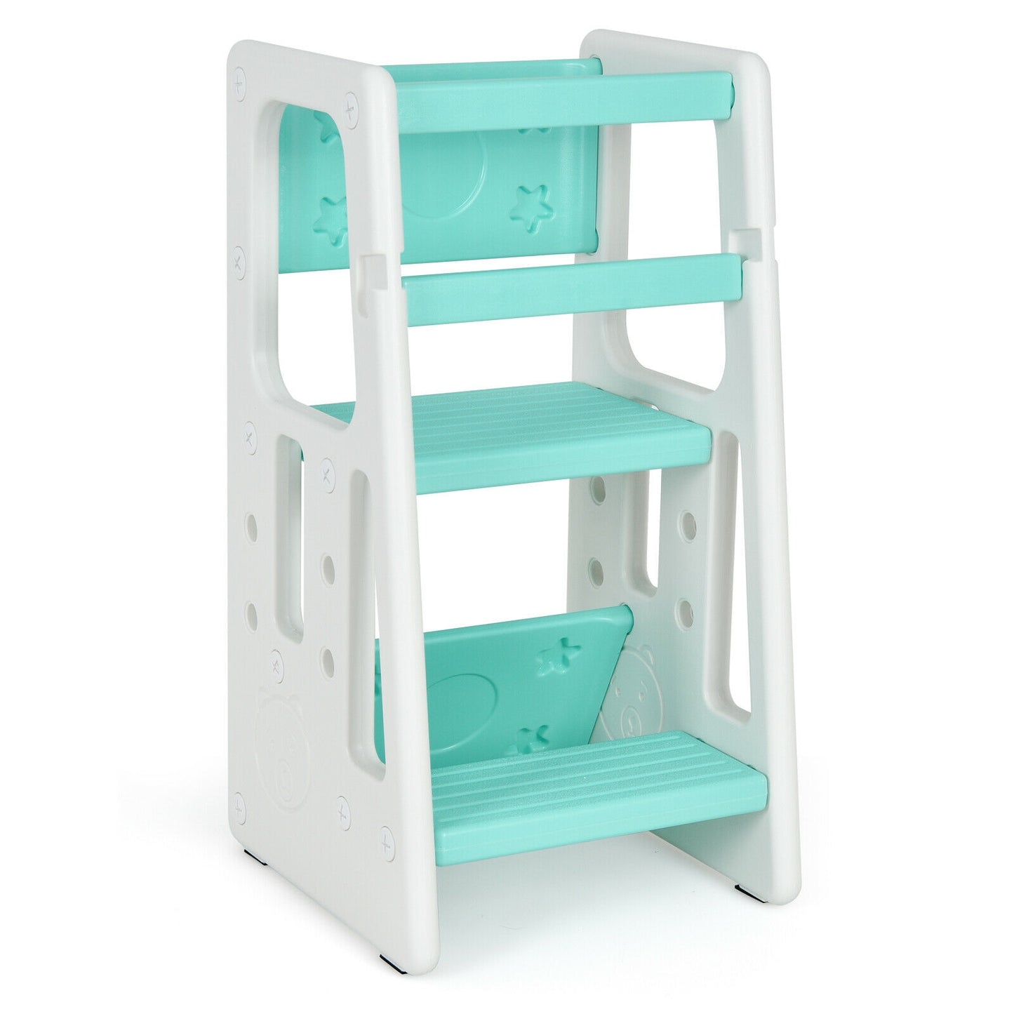 Kids Kitchen Step Stool with Double Safety Rails -Brown - Green