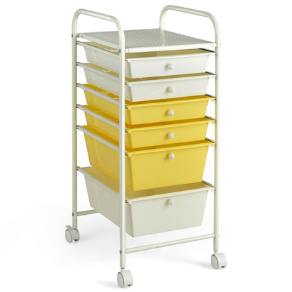 6 Drawers Rolling Storage Cart Organizer-Yellow - Yellow