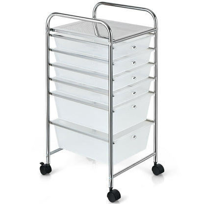 6 Drawers Rolling Storage Cart Organizer-Yellow - Clear