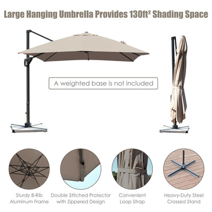 10 x 13 Feet Rectangular Cantilever Umbrella with 360¬∞ Rotation Function-Brown