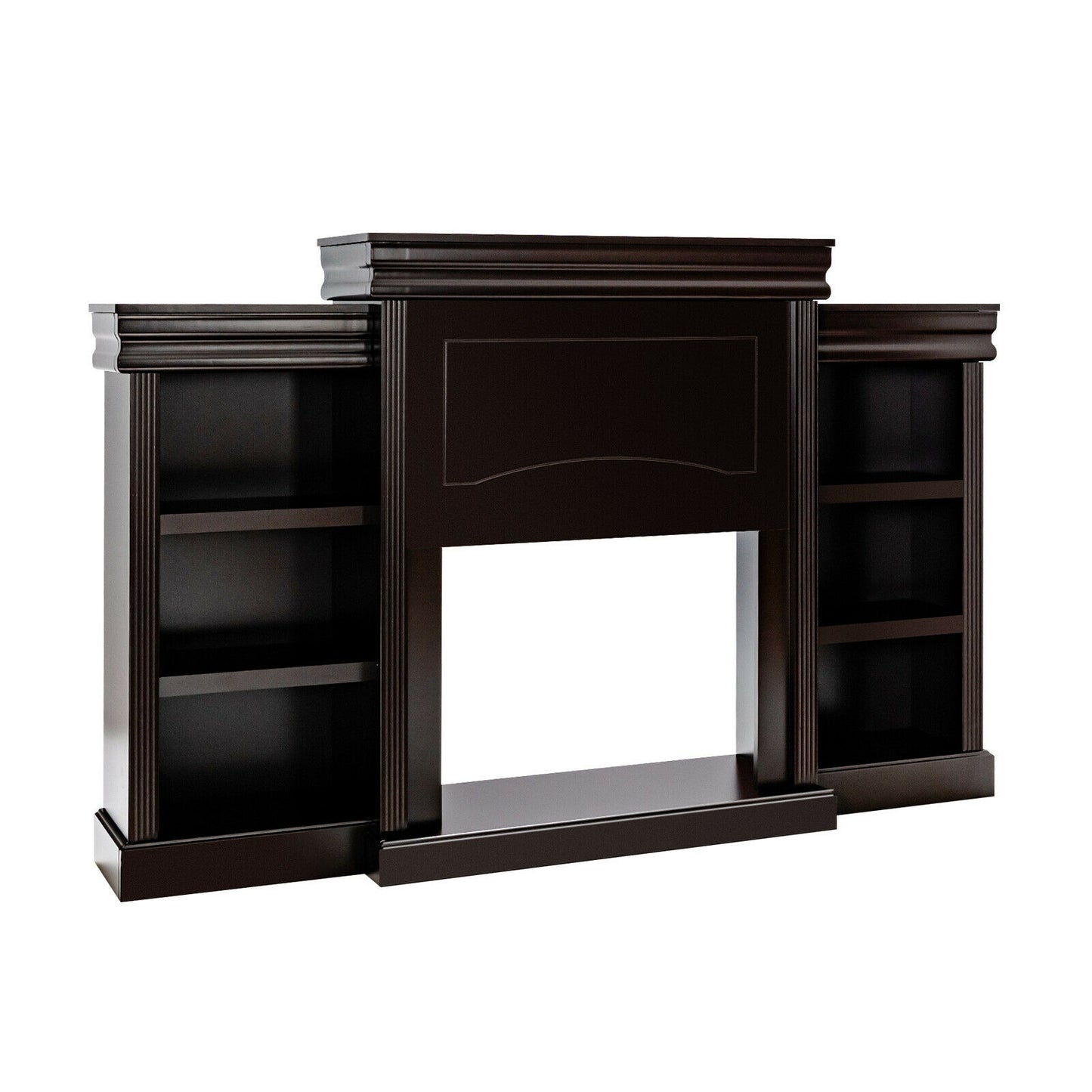 70 Inch Modern Fireplace Media Entertainment Center with Bookcase-Black - Brown