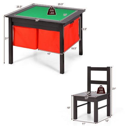 2-in-1 Kids Activity Table and 2 Chairs Set with Storage Building Block Table-Espresso