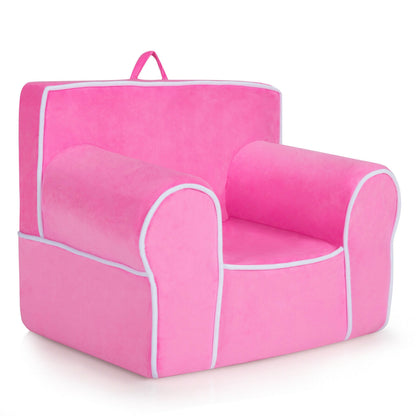 Upholstered Kids Sofa with Velvet Fabric and High-Quality Sponge-Pink - Pink