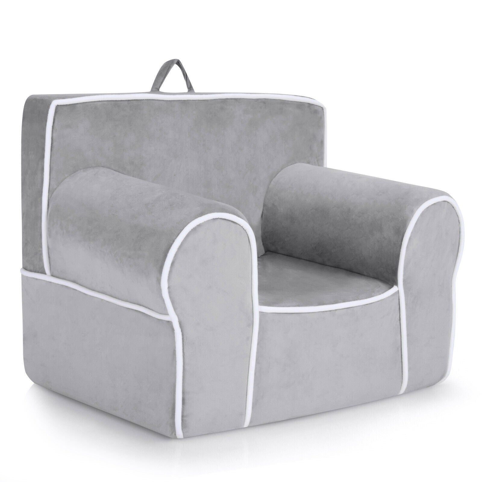 Upholstered Kids Sofa with Velvet Fabric and High-Quality Sponge-Pink - Gray
