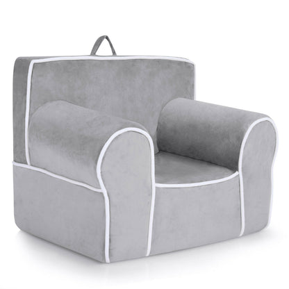 Upholstered Kids Sofa with Velvet Fabric and High-Quality Sponge-Pink - Gray