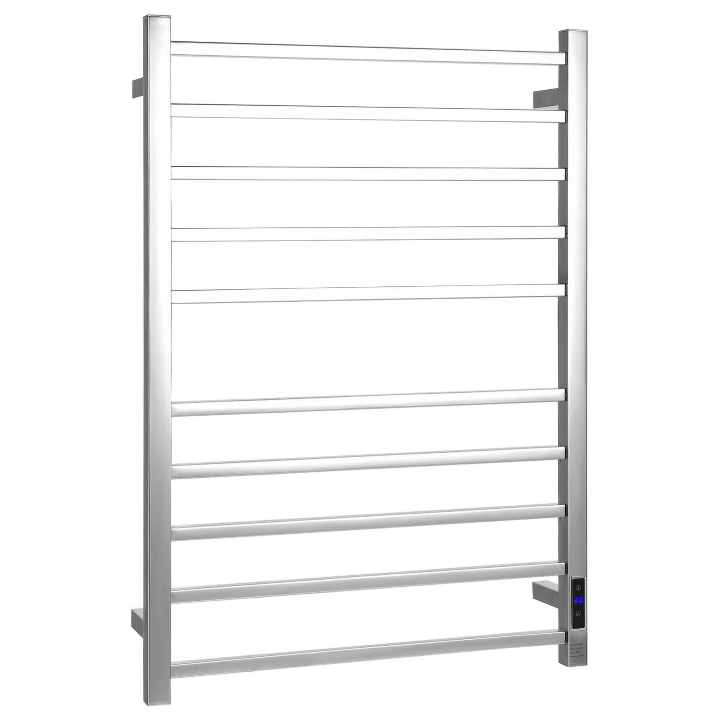 10 Bar Towel Warmer Wall Mounted Electric Heated Towel Rack with Built-in Timer-Silver