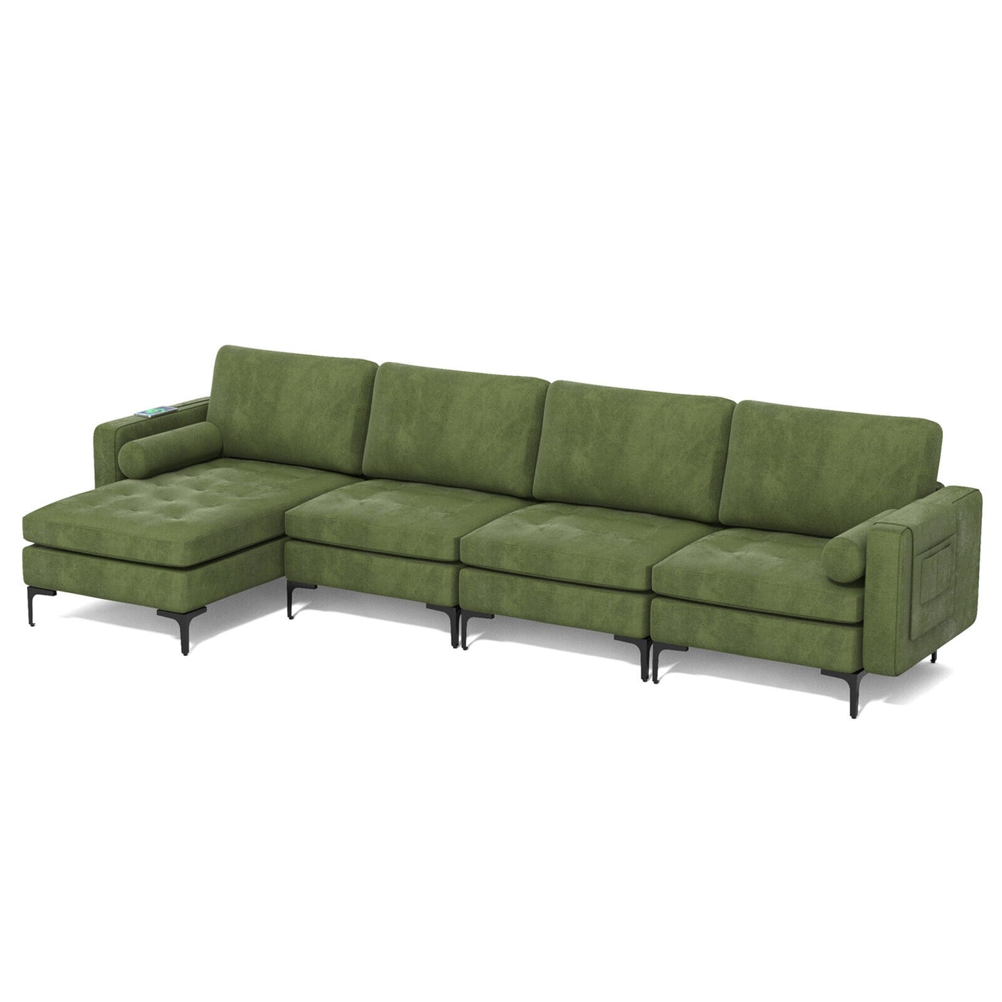 Modular L-shaped 4-Seat Sectional Sofa with Reversible Chaise and 2 USB Socket