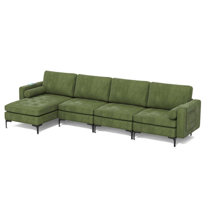 Modular L-shaped 4-Seat Sectional Sofa with Reversible Chaise and 2 USB Socket
