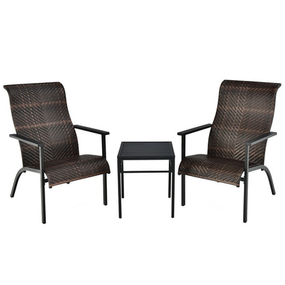 3 Pieces Patio Rattan Bistro Set with High Backrest and Armrest