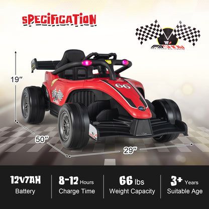 12V Kids Ride on Electric Formula Racing Car with Remote Control-Red - Red