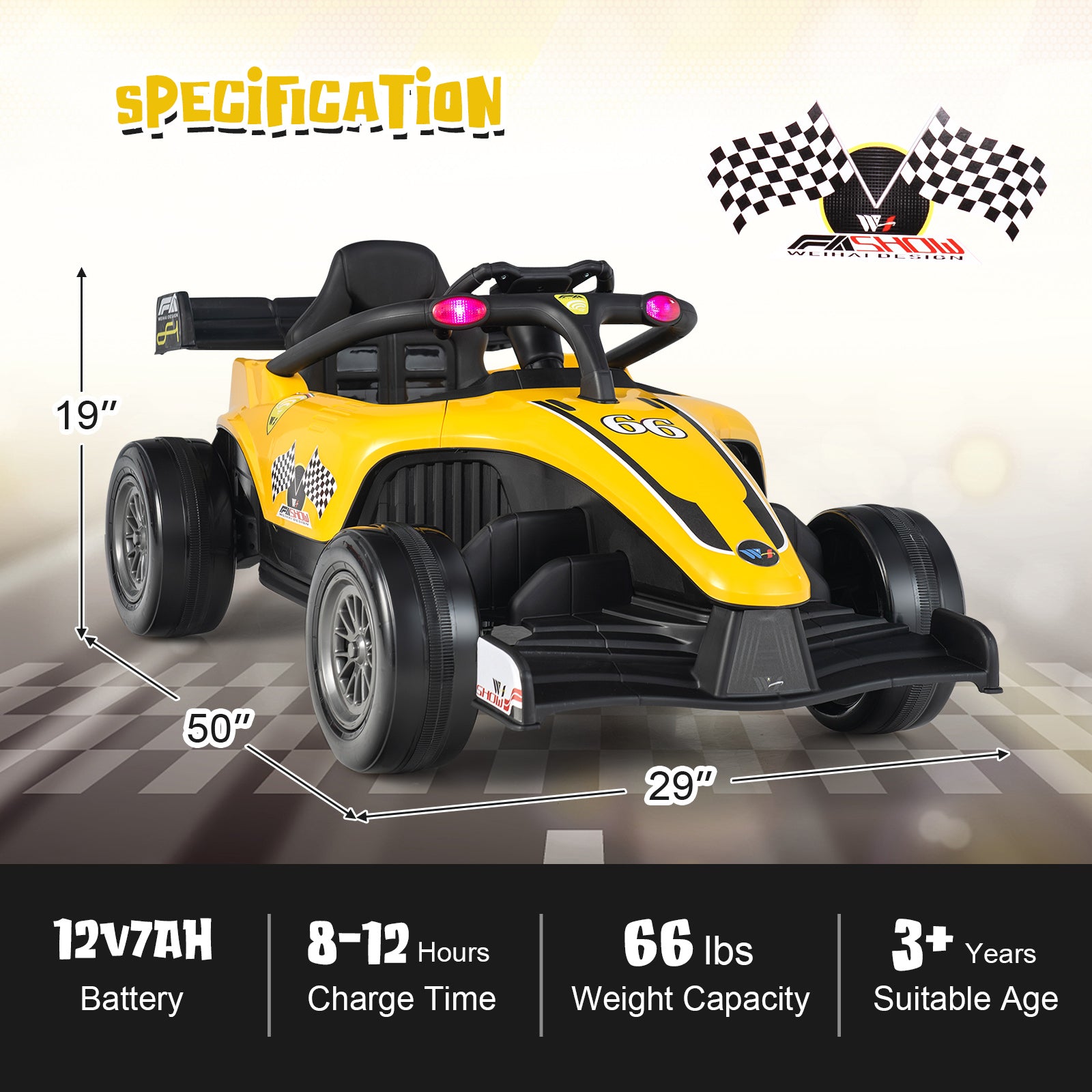 12V Kids Ride on Electric Formula Racing Car with Remote Control-Red - Yellow