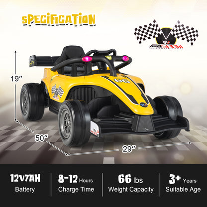 12V Kids Ride on Electric Formula Racing Car with Remote Control-Red - Yellow