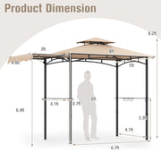 11 x 5 FT Grill Gazebo with Side Awning and Double-Tiered Top-Beige