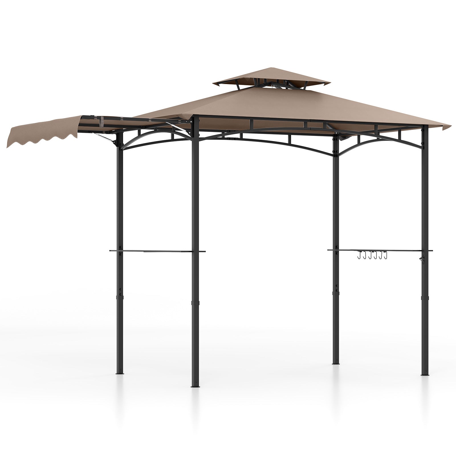 11 x 5 FT Grill Gazebo with Side Awning and Double-Tiered Top-Beige - Brown