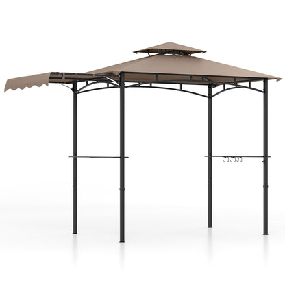 11 x 5 FT Grill Gazebo with Side Awning and Double-Tiered Top-Beige - Brown