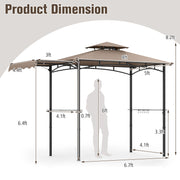 11 x 5 FT Grill Gazebo with Side Awning and Double-Tiered Top-Brown
