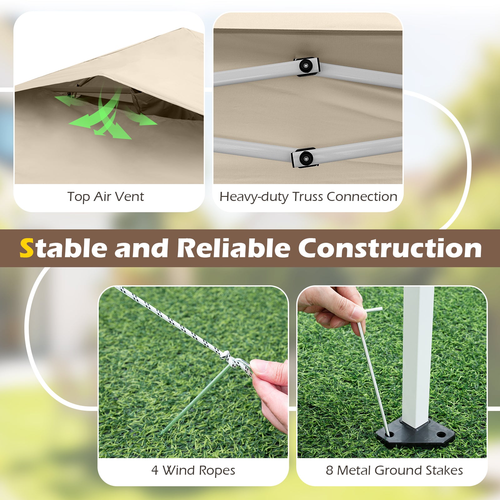 11.5 x 11.5 FT Pop-up Canopy Instant One-Person Setup with Mesh Screen Netting-Beige