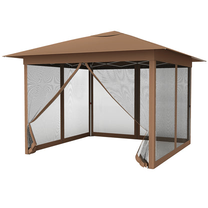 11.5 x 11.5 FT Pop-up Canopy Instant One-Person Setup with Mesh Screen Netting-Brown