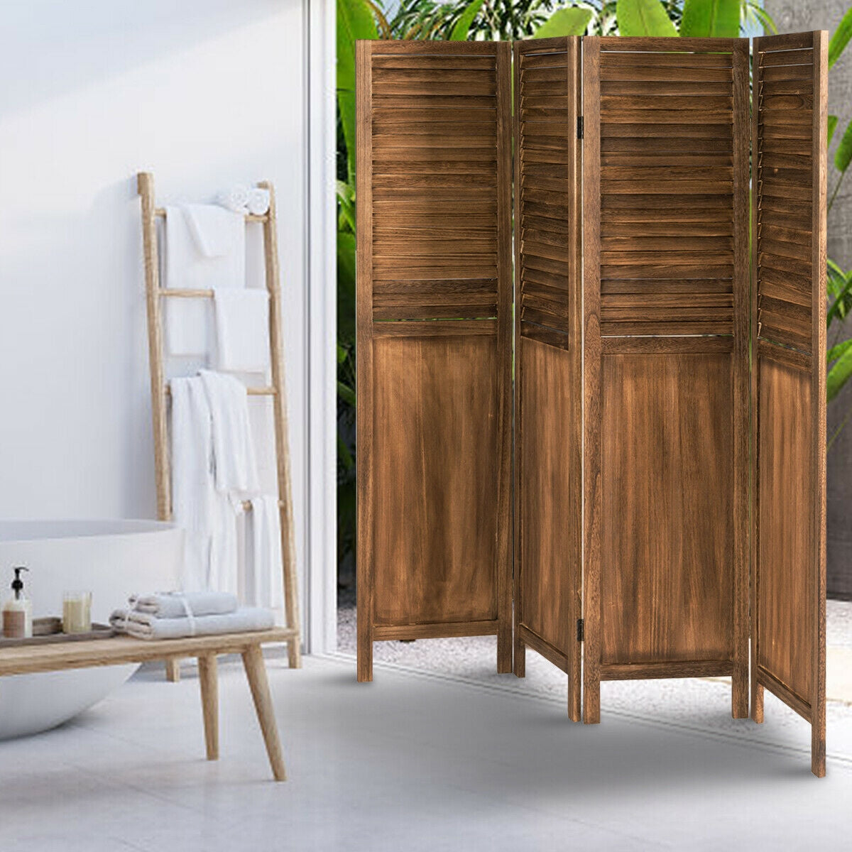 5.6 Ft Tall 4 Panel Folding Privacy Room Divider-Wood