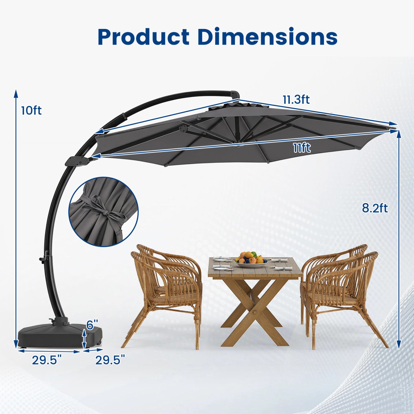 11 FT Cantilever Patio Umbrella with Base and 360° Rotation