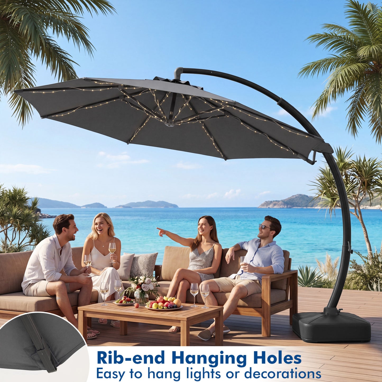 11 FT Cantilever Patio Umbrella with Base and 360° Rotation