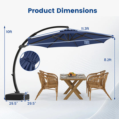 11 FT Cantilever Patio Umbrella with Base and 360° Rotation