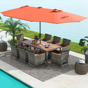 11 Pieces Patio Dining Set with 15 Feet Double-Sided Patio Umbrella Base Included-Orange