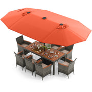 11 Pieces Patio Dining Set with 15 Feet Double-Sided Patio Umbrella Base Included-Orange