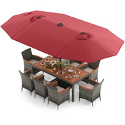 11 Pieces Patio Dining Set with 15 Feet Double-Sided Patio Umbrella Base Included-Wine