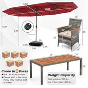 11 Pieces Patio Dining Set with 15 Feet Double-Sided Patio Umbrella Base Included-Wine