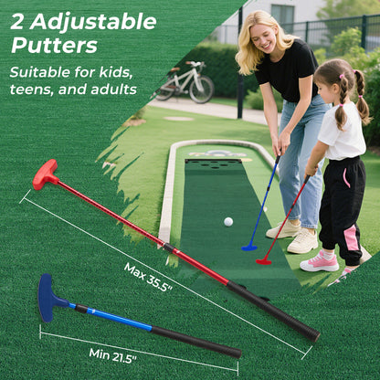 11 FT Indoor Outdoor Putting Green Mat with 2 Adjustable Putters and 6 Balls