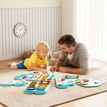 11-in-1 Dinosaur Activity Wall Busy Board Panels for Toddlers Education and Early Development-Blue