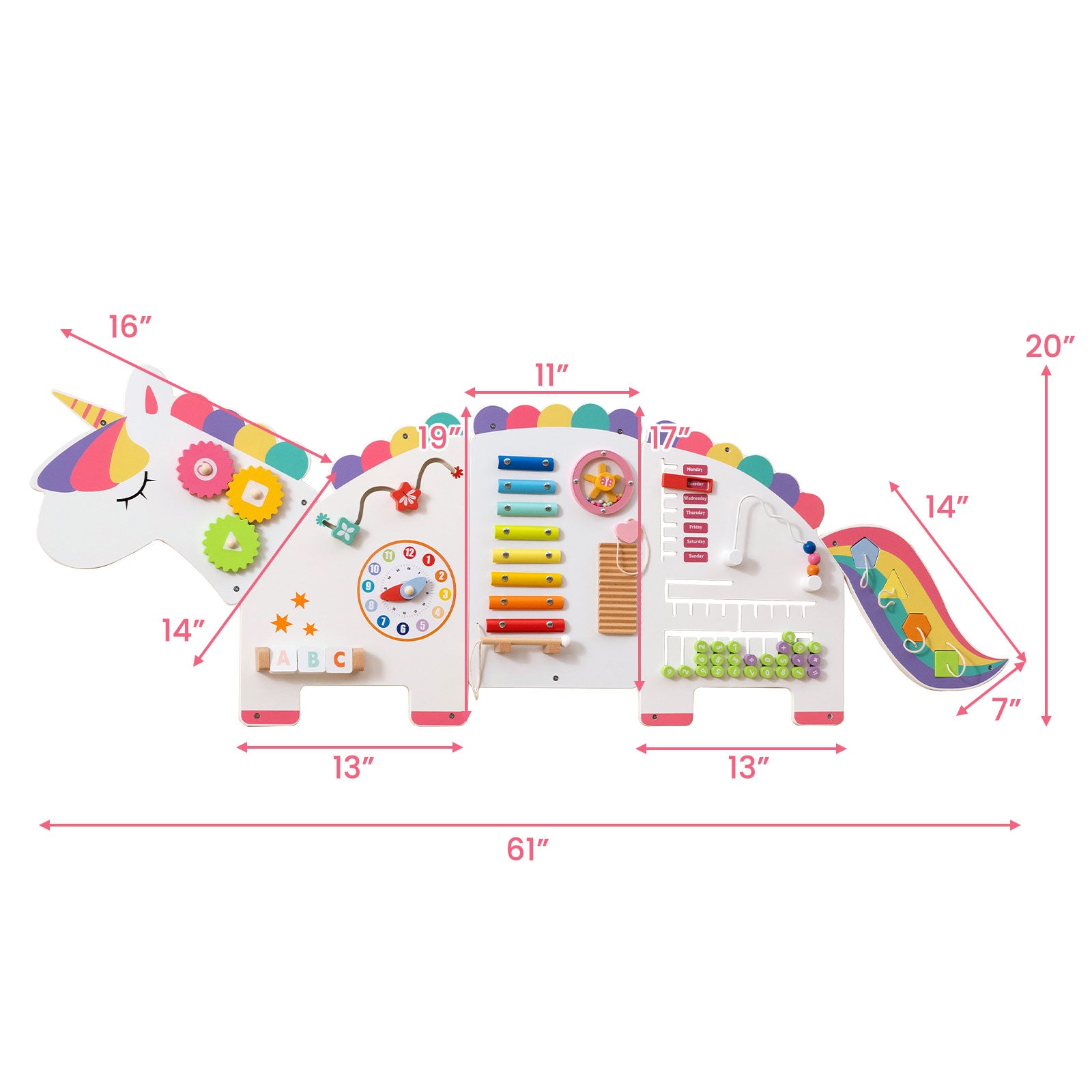 11-in-1 Dinosaur Activity Wall Busy Board Panels for Toddlers Education and Early Development-White
