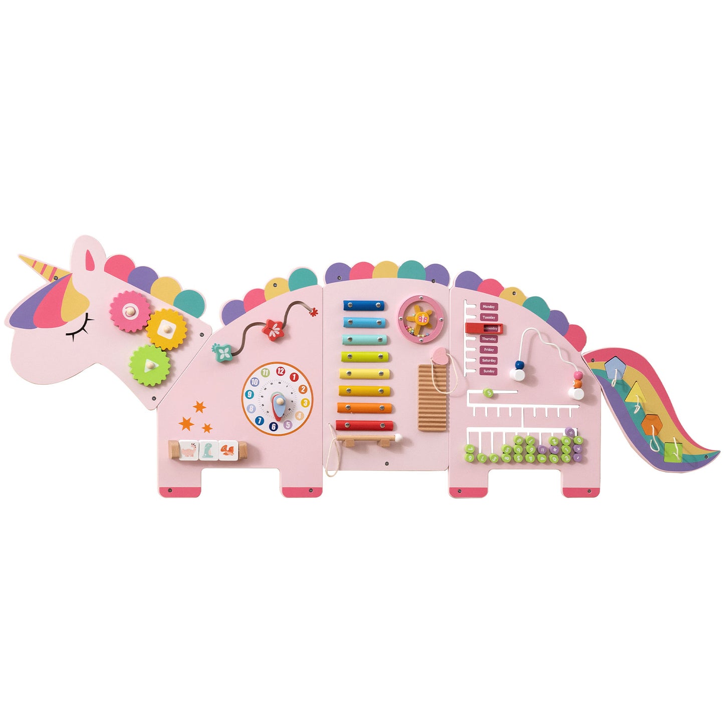 11-in-1 Dinosaur Activity Wall Busy Board Panels for Toddlers Education and Early Development-Pink
