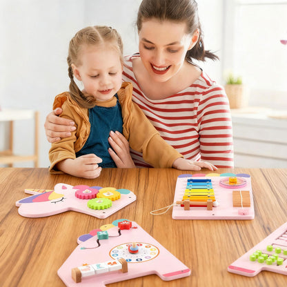 11-in-1 Dinosaur Activity Wall Busy Board Panels for Toddlers Education and Early Development-Pink