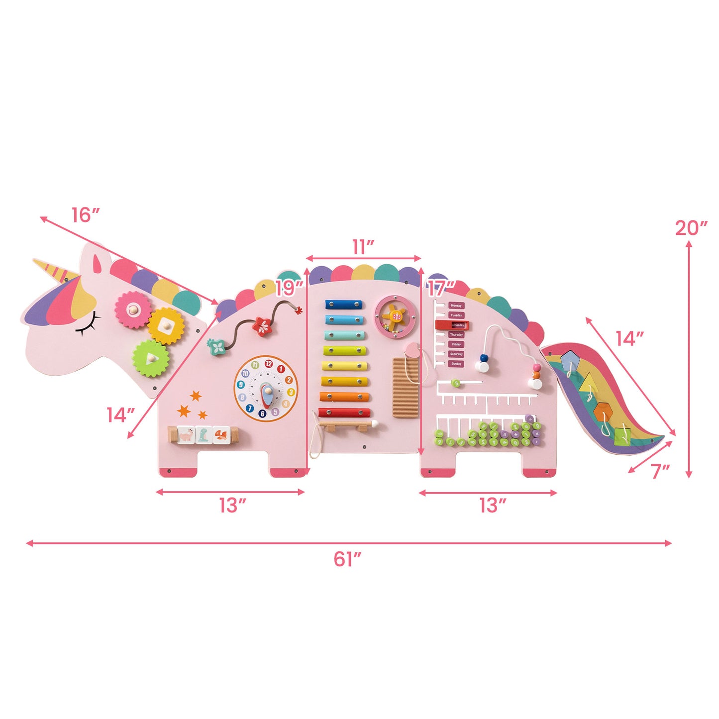 11-in-1 Dinosaur Activity Wall Busy Board Panels for Toddlers Education and Early Development-Pink
