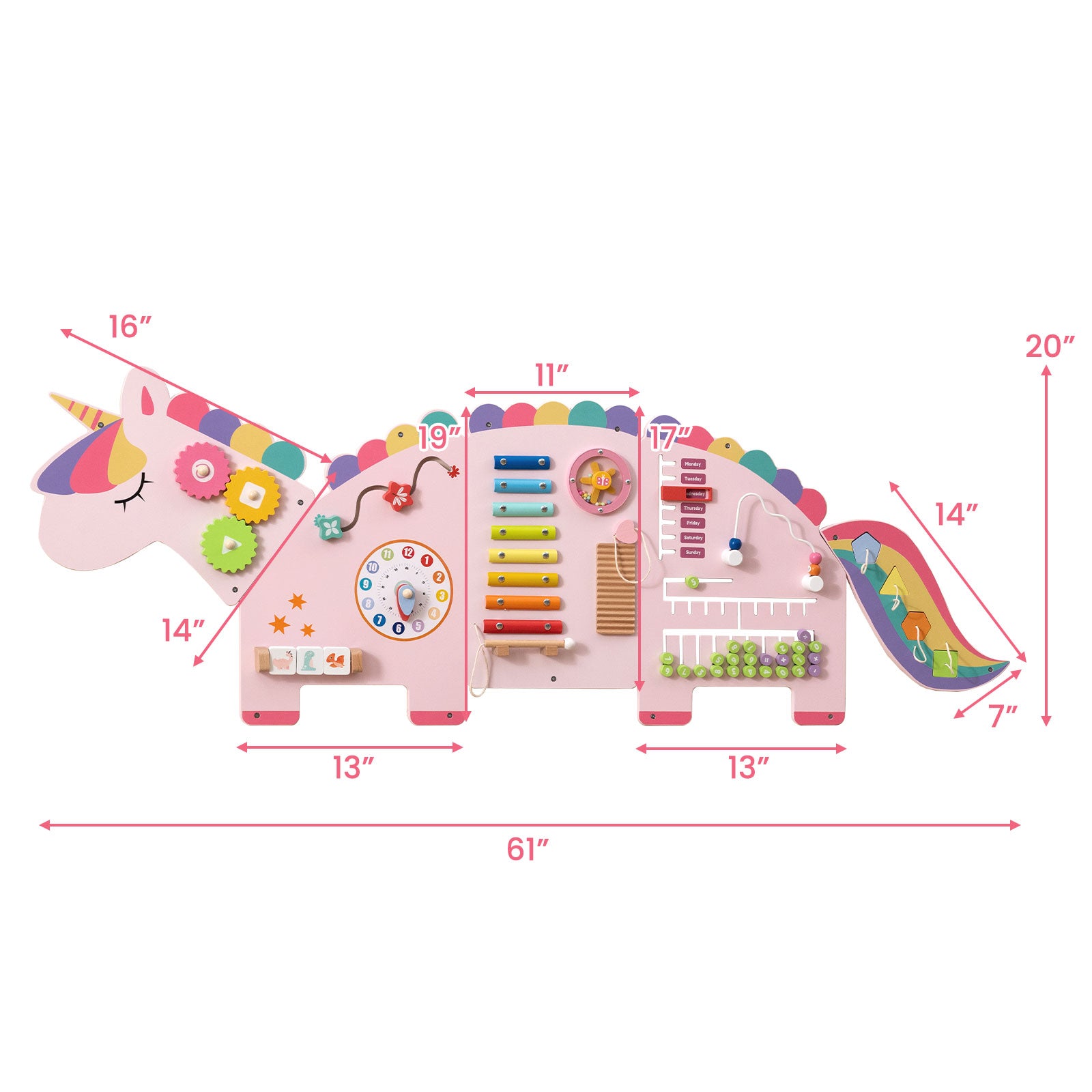 11-in-1 Dinosaur Activity Wall Busy Board Panels for Toddlers Education and Early Development-Pink