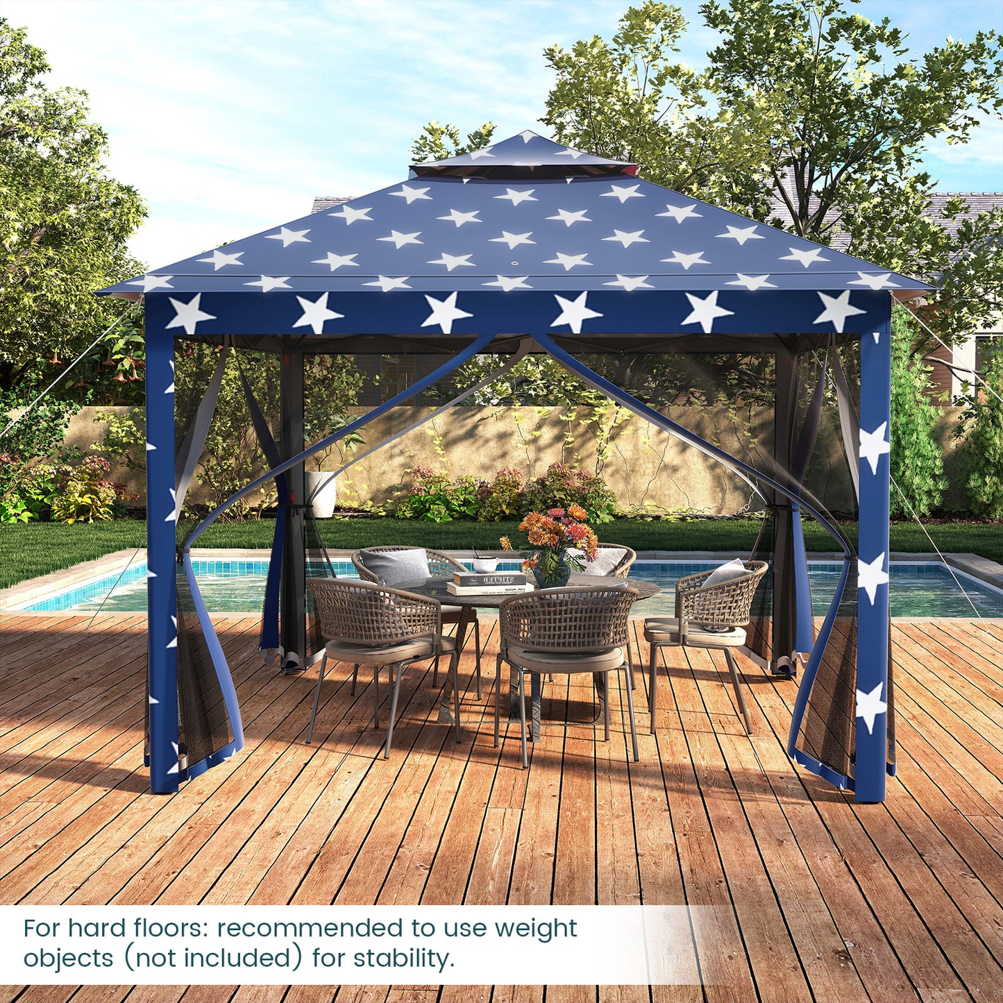 11 x 11 Feet 2-Tier Pop-Up Gazebo Tent Portable Canopy Shelter Carry Bag Mesh-Blue