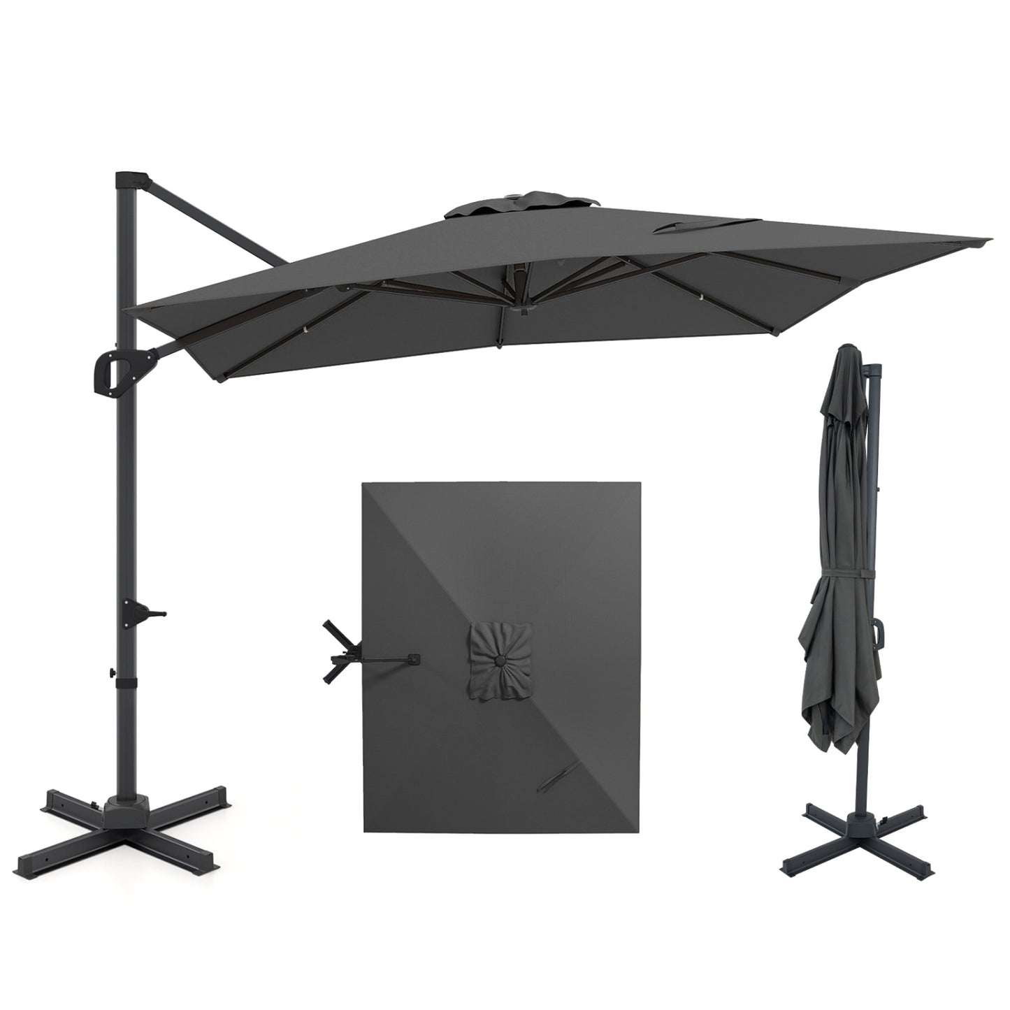 11 x 9 FT Cantilever Patio Umbrella with 360° Rotation and Easy Tilt Adjustment