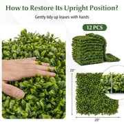 12-Pieces 20 Inch x 20 Inch Artificial Hedge Boxwood Panels