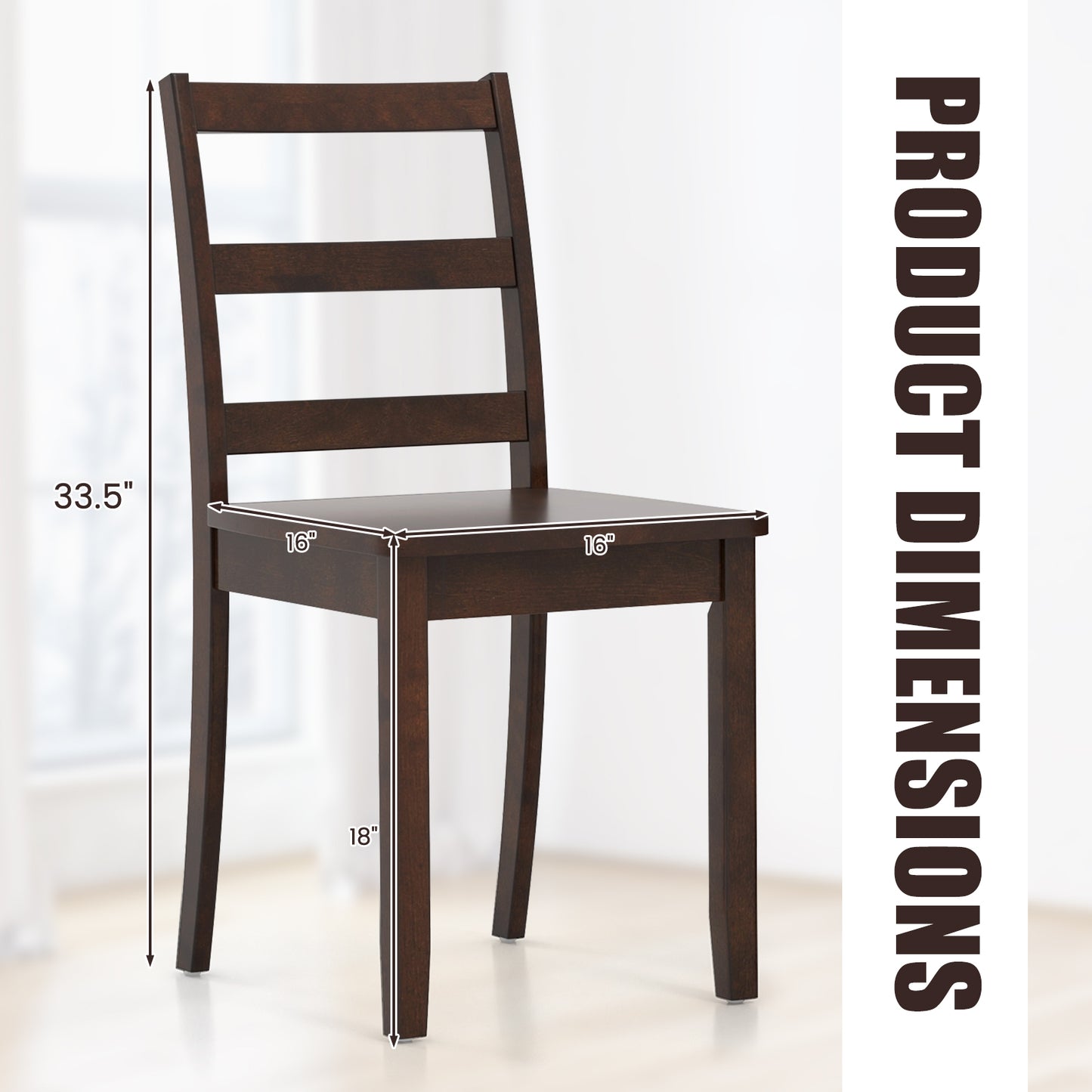 Set of 2 Wood Dining Chairs with Solid Rubber Wood Legs