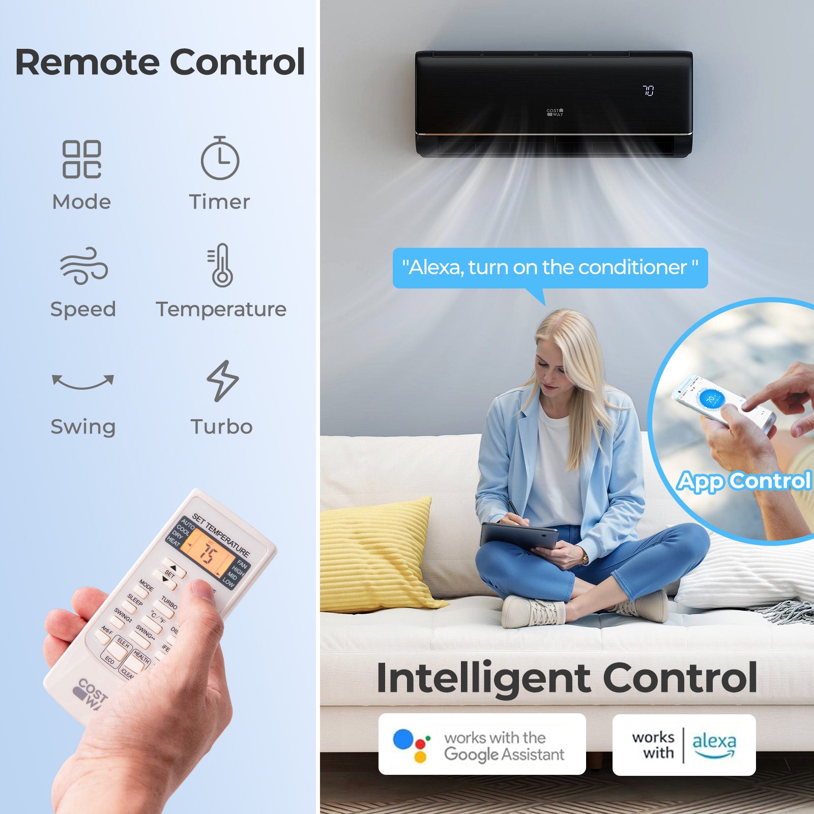 GreyVolt Series 12000 BTU 22 SEER2 115V WiFi Enabled Mini Split AC Compatible with Alexa Gray